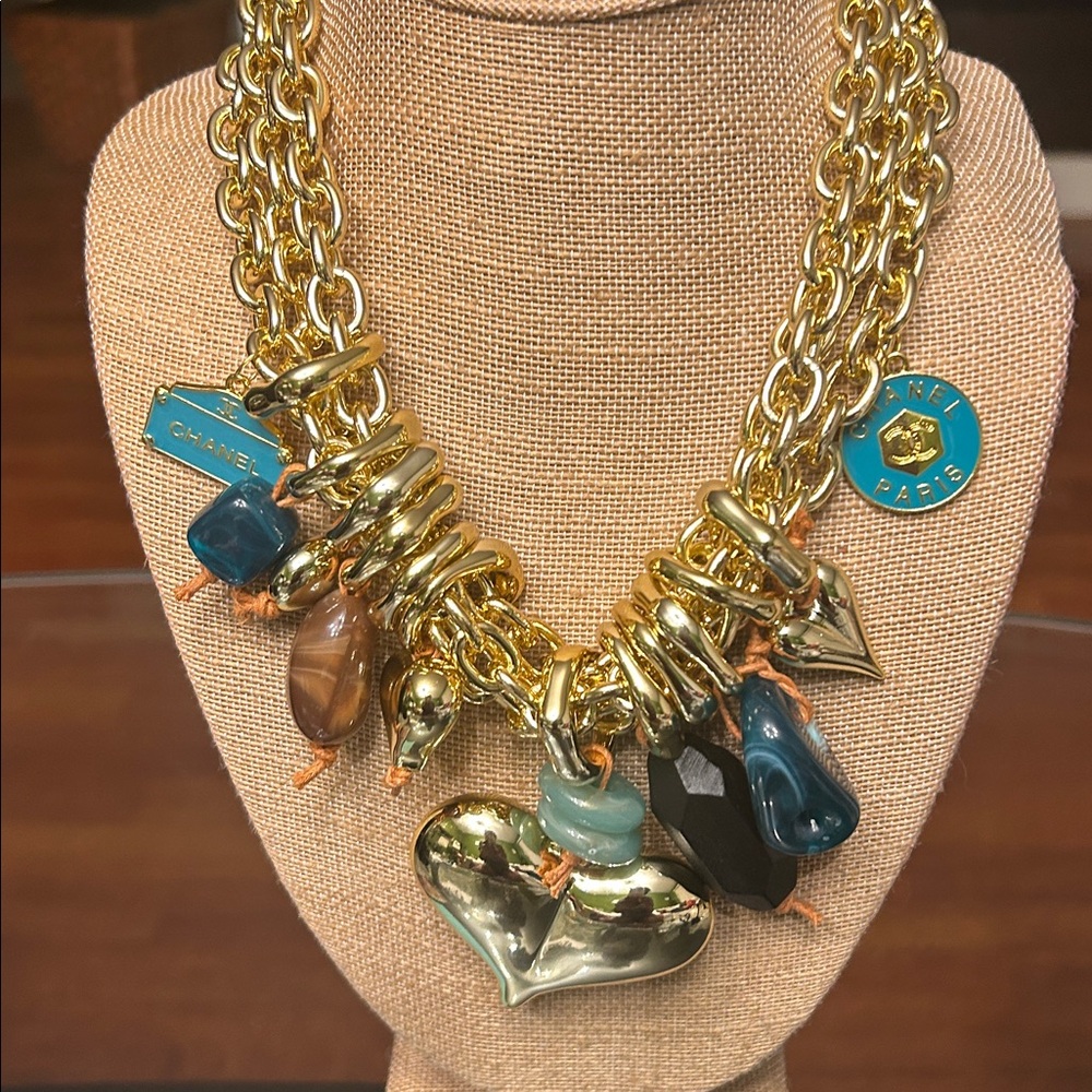 Gold-Tone Multi-Charm Necklace with Teal Accents - Picture 5 of 9